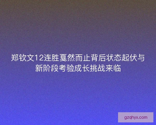 郑钦文12连胜戛然而止背后状态起伏与新阶段考验成长挑战来临
